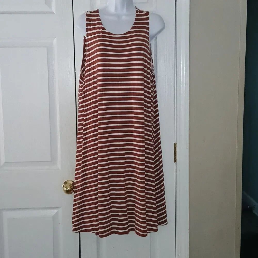 Old Navy brown white sleeveless midi casual soft dress Sz XXL NWOT